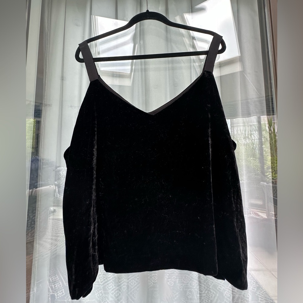 J. Crew Black Velvet Crop Top Cold Shoulder